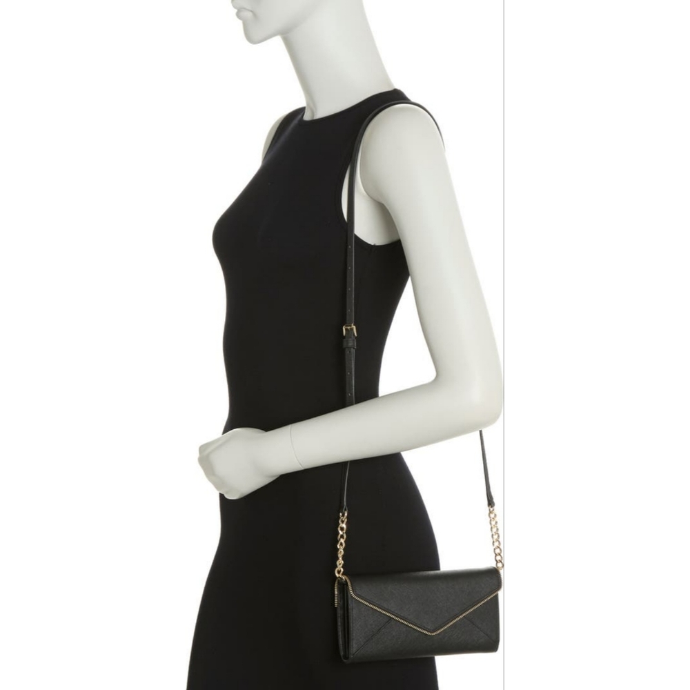 Rebecca Minkoff Black Envelope Crossbody with Gold Chain - Picture 2 of 12